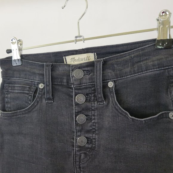 Madewell 10" High Rise Skinny Ankle Button Front Raw Hem Jean, Faded Black Grey - Picture 3 of 11